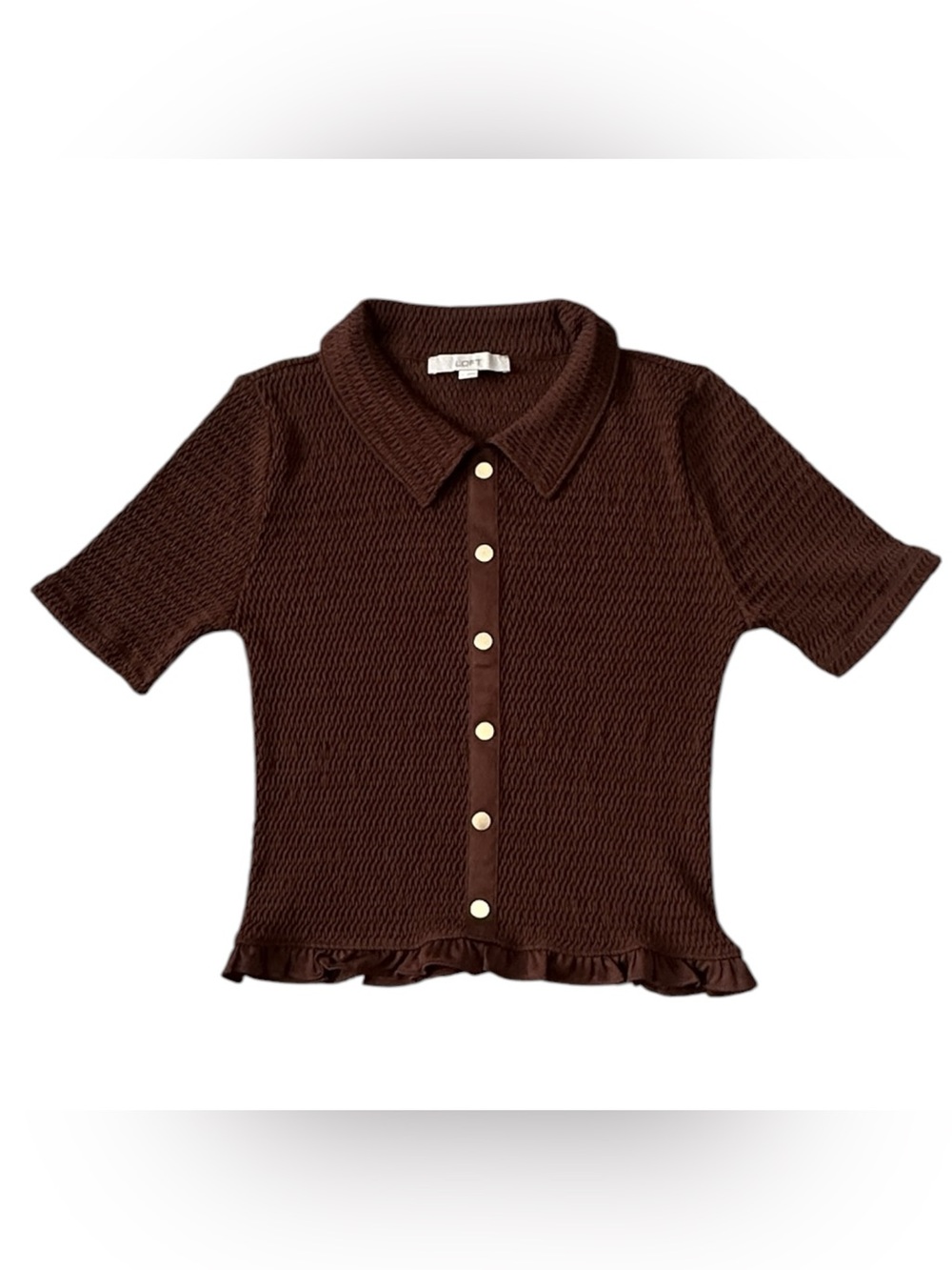 LOFT Brown Textured Knit Collared Button-Front Top — Size Medium — NWOT